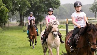 Kinder beim Ausritt mit Pferden im Urlaub im Landhuus Laurenz.